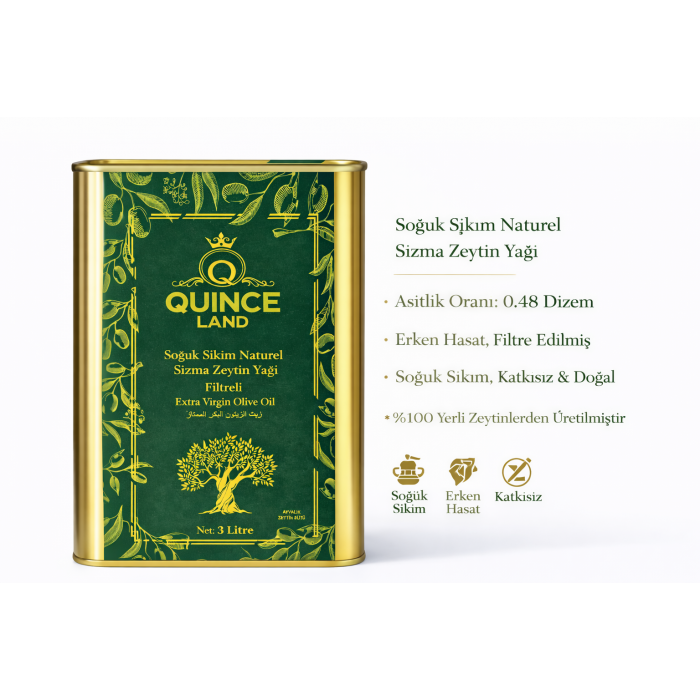 3 Lt ayvalık soğuk sıkım extra virjin naturel zeytin yağı 0.48 dizem